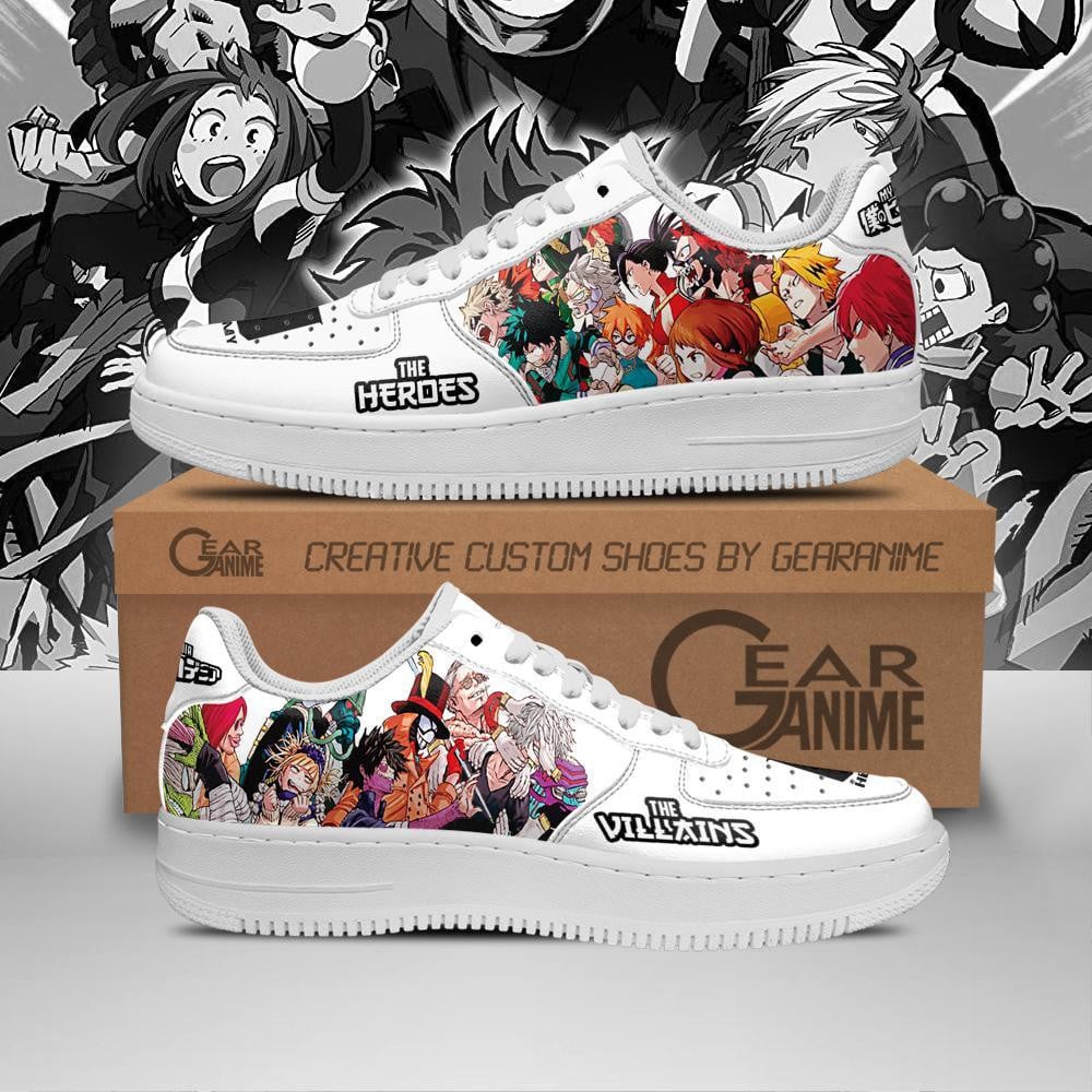 Baskets Anime Hero Team Vs Villian Team en Cuir Chaussures Basses Unisexes Anime Manga