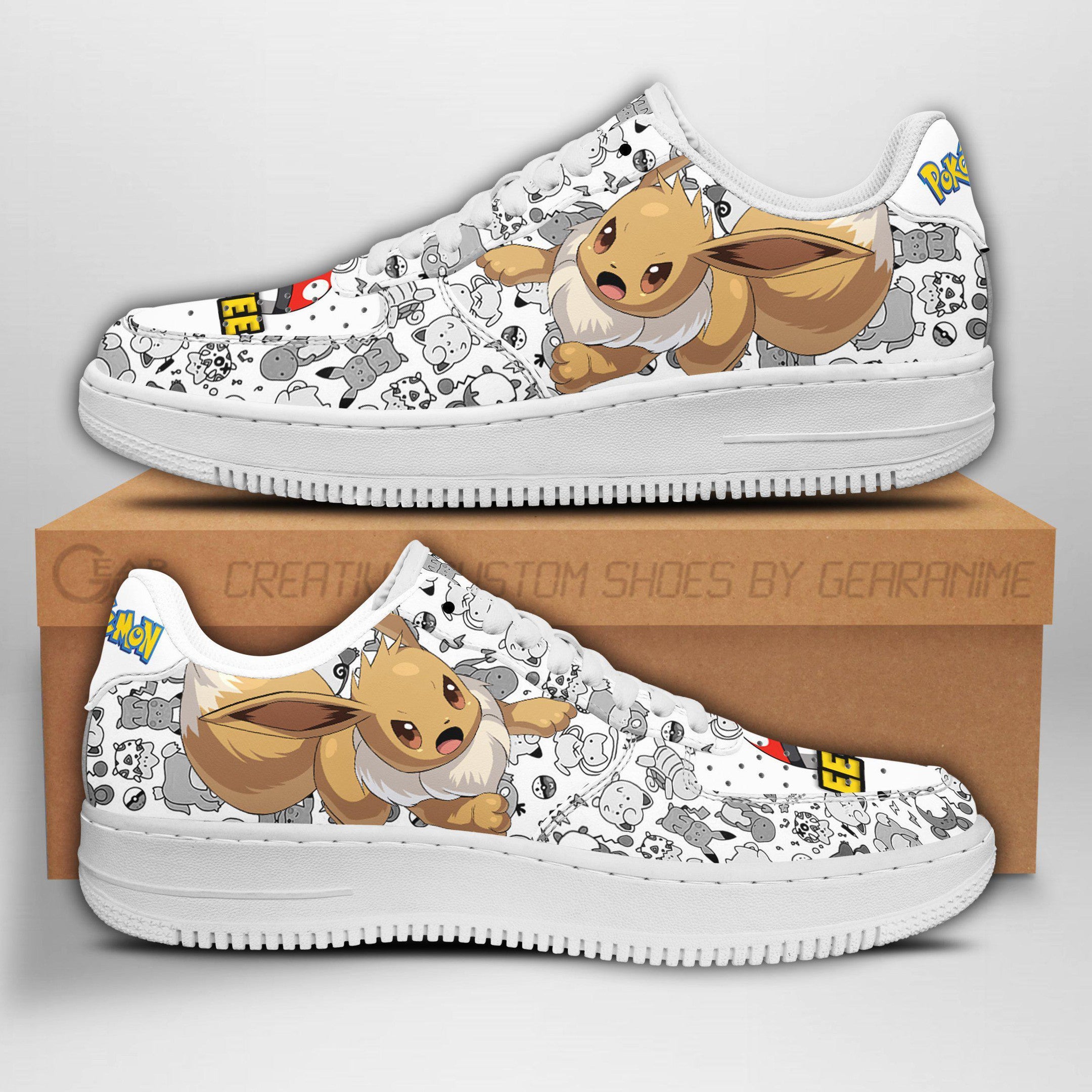 Baskets Anime Eevee en Cuir Chaussures Basses Unisexes Anime Manga