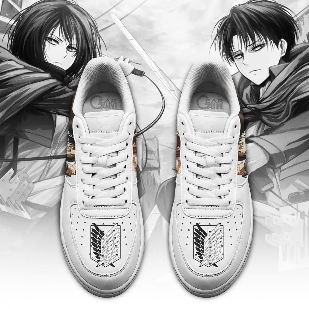 Baskets Anime Levi and Mikasa Ackerman en Cuir Chaussures Basses Unisexes Attack on Titan