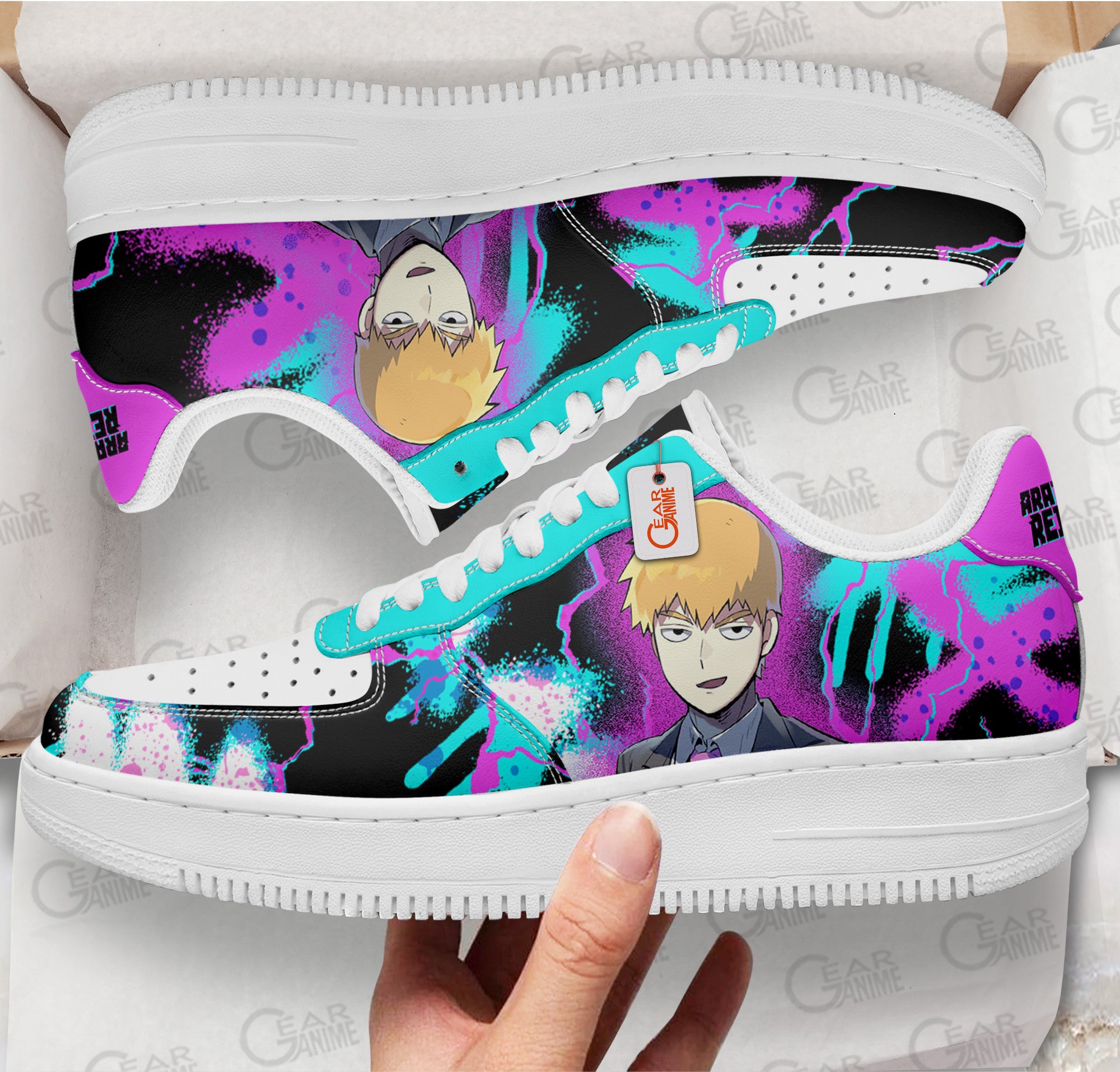 Baskets Anime Arataka Reigen en Cuir Chaussures Basses Unisexes Anime Manga